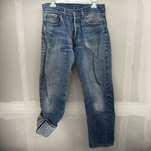 Vintage Levis Single Stitch Redline Selvedge #6 Button 70s 32x32 Thrashed - Picture 6 of 16